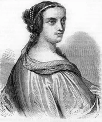 Portrait of Anne de Beaujeu, Anne of France (1462-1522), Duchess of Bourbon, daughter of Louis XI. Engraving of the 19th century