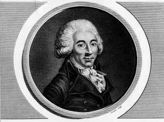 Portrait of Armand Gensonne (1758 - 1793) deputy of the convention. Engraving in 