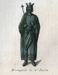Portrait of Berengar II, King of Italy (900-966), also Berengar of Ivrea (Berengario, King of Italy) - engraving from "Usi e Costumi di Tutti i Popoli dell