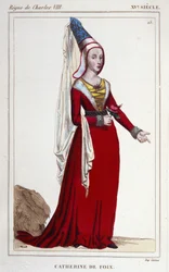 Portrait of Catherine de Navarre (or Catherine de Foix) 1468-1517, Queen of Navarre. Engraving from 1830