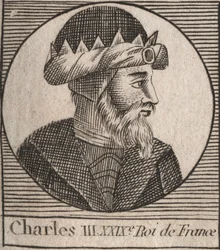 Portrait of Charles III the Simple (879-929) King of the Franks - engraving from 