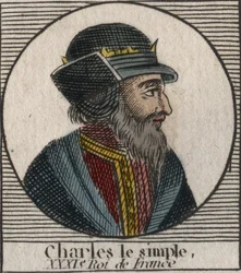 Portrait of Charles III the Simple (879-929), King of the Francs - engraving from 