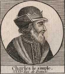 Portrait of Charles III called the Simple, king of the Francs - engraving from 