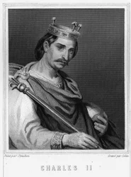 Portrait of Charles II the Bald (823 - 877), King of France - in “Histoire des Français” by Lavallée, engraving, sd