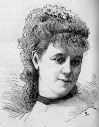Portrait of Emilie Broisat (1848-1929), French comedian, member of the Comedie Francaise. Engraving in Le Monde Illustré n°1168 of 16 August 1879.
