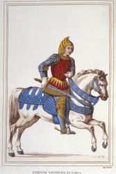 Portrait of Etienne de Vignoles or Vignolles dit La Hire (Lahire), French warman (1390-1443) (engraving of 1830)