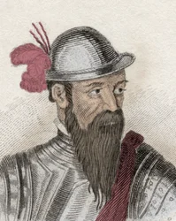 Portrait of Francisco Pizarro, Spanish conquistador (circa 1478-1541) (engraving)