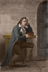 Portrait of Francois Babeuf dit Gracchus (1760-1797), French Revolutionary, Stabbing Himself - Anonymous Engraving