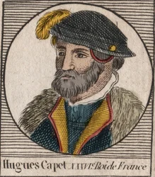 Portrait of Hugues I Capet (ca. 941 - 996), Duke of France then King of France - engraving from 