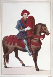 Portrait of Jean Poton, Lord of Xaintrailles, or of Saintrailles Marshal of France (c. 1400 to 1461). He was one of the companions of Joan of Arc