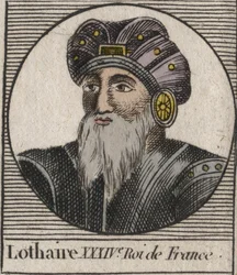 Portrait of Lothair (941-986), King of the Francs - engraving from 