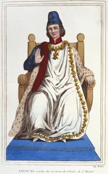 Portrait of Louis XI in costume of the Order of Saint Michel (1423-1483) (engraving of 1830)