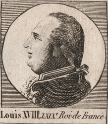 Portrait of Louis XVIII (1755-1824), known as the Desired, King of France and Navarre from 1814 to 1815 and from 1815 to 1824 - engraving from “Instruction sur l