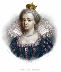 Portrait of Mary of Medici (1573-1642), Wife of Henry IV and Mother of Louis XIII. Engraving from 1836