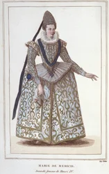 Portrait of Mary of Medici (1573 - 1642), Wife of Henry IV and Mother of Louis XIII. Engraving from 1830