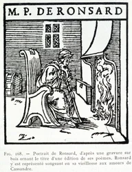 Portrait of Pierre de Ronsard old thinking of the amours of Cassandre - wood engraving