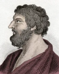 Portrait of Pittacos of Mytilene, Greek statesman. Engraving 19th century