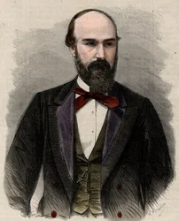 Portrait of Santos Gutierrez (1820-1872) politician and former president of the United States of Colombia. Engraving in 