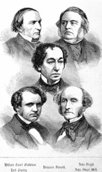 Portrait of William Ewart Gladstone, John Bright, Lord Stanley, John Stuart Mill and Benjamin Disraeli - in 