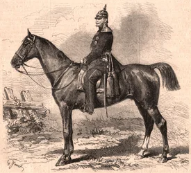 Portrait of William I in uniform on horseback
