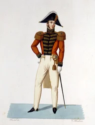 Portrait of a Knight of Honour of Cape and Sword of the Pontifical Army. Engraving of the 19th Century