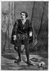 Portrait of actor Ernesto Rossi in the role of Hamlet by William Shakespeare at the theatre Ventadour in Paris in 1875.