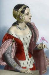 Portrait of Isabella of France (1295-1358), Queen consort of King Edward I (engraving)