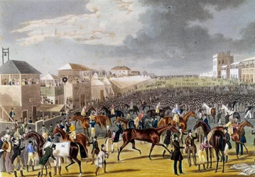 Preparations for an Epsom Race (Epsom Oaks: English Horse Race)