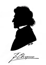 Profile silhouette of the Polish composer Frederic Chopin with autograph. 19th century