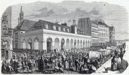 Quai des Augustins: Marche de la Vallee - Engraving in 