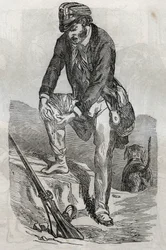 Rage - treatment of bites made by an enraged animal - hurts pressing his wound - engraving in La Sante Universelle - Medical Guide for Families 1852