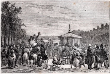 Reading of the Rulings Published in Newspaper Moniteur in the Gardens of Royal Palace in Paris July 26, 1830 During Civil War - Revolution 1830