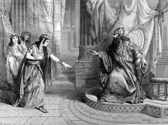Representation of Esther concerning the sceptre of King Xerxes I (engraving)