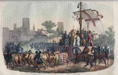 Representation of the Carroccio, a Large Cart Bearing the City Signs and Around Which Gathered the Militias of the Communes of the Po Plain, Invented by the Archbishop of Milan Aribert in 1037 During the Siege of the City by Emperor Conrad II