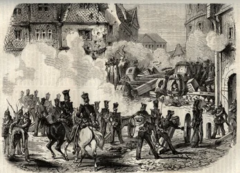 Revolutions 1848-1849, Germany, Frankfurt - Troops storming a barricade in Frankfurt, Germany, on Sept. 18