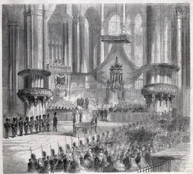 Risorgimento - Celebration of Te Deum in Milan Cathedral at presence of kings of Italy and France