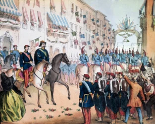 Risorgimento: The entrance of Victor Emmanuel II, King of Italy, and Napoleon III, French emperor, into Milan on 08/06/1859. Museo Nazionale del Risorgimento, Rome