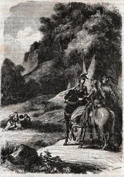 Roger, Marphisa and the three women - engraving from 1851 from 