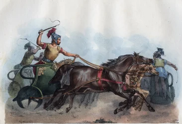Roman chariot race or Biga race - engraving from “Usi e Costumi di Tutti i Popoli dell