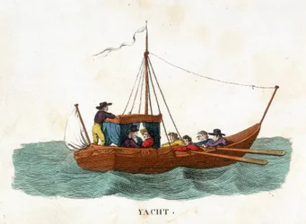 Romantic walk of a couple aboard a yacht