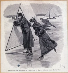 Sailing exercise, on the Shrewsbury, USA, circa 1890 - engraving, late 19th century