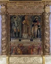 Saint Clair or Saint Roch Altar: St Roch and the Button of the Plague and Saint George in the fashion of Henry III - Church of Our Lady of the Assumption of Rognes
