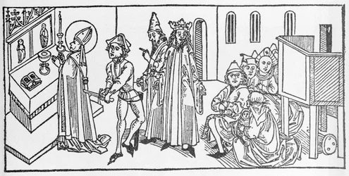 Saint Matthew. Engraving from "Leben der Heiligen - Sommerteil" by Jacobus of Voragine, Lubeck 1488