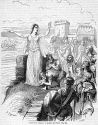Sainte Geneviève, organises the defense of Paris against the hordes of Attila and reassures the people of Paris - in Histoire de France by Anquetil