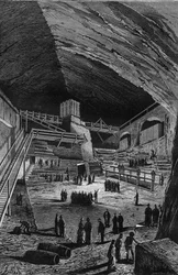 Salt Mines of Wieliczka, Poland. Engraving in Nature