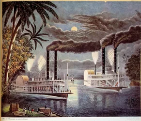 Scene of Boat Navigation on the Mississippi River in the United States