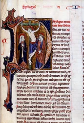 Scene of crucifixion in a letterhead (letter D)