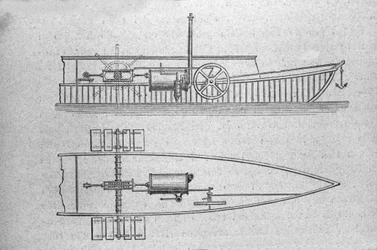 Schema of the cutting and engine of the steamboat of Jouffroy d