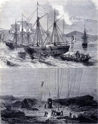 Search for Spanish galleons shipwrecks in Vigo Bay in 1702. 19th century