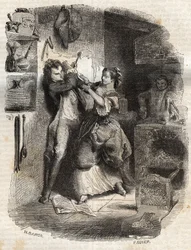 She smeared me my face, and all this was delicious - Illustration for the confessions by Jean-Jacques Rousseau - engraving of 1849